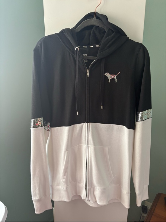 PINK Victoria's Secret Other - 2014 NWT Victoria’s Secret PINK Zebra Print Bling Full Zip Up Varsity Hoodie M